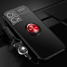 Funda Silicona Carcasa Ultrafina Goma con Magnetico Anillo de dedo Soporte SD3 para Realme 9 Pro 5G Rojo y Negro