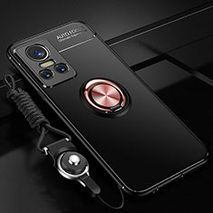 Funda Silicona Carcasa Ultrafina Goma con Magnetico Anillo de dedo Soporte SD3 para Realme GT Neo3 5G Oro y Negro