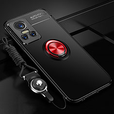 Funda Silicona Carcasa Ultrafina Goma con Magnetico Anillo de dedo Soporte SD3 para Realme GT Neo3 5G Rojo y Negro