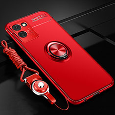 Funda Silicona Carcasa Ultrafina Goma con Magnetico Anillo de dedo Soporte SD3 para Realme V11 5G Rojo