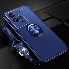 Funda Silicona Carcasa Ultrafina Goma con Magnetico Anillo de dedo Soporte SD3 para Vivo iQOO 11 Pro 5G Azul