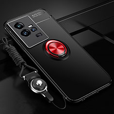 Funda Silicona Carcasa Ultrafina Goma con Magnetico Anillo de dedo Soporte SD3 para Vivo iQOO 11 Pro 5G Rojo y Negro