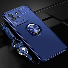 Funda Silicona Carcasa Ultrafina Goma con Magnetico Anillo de dedo Soporte SD3 para Vivo iQOO Neo6 5G Azul