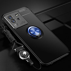 Funda Silicona Carcasa Ultrafina Goma con Magnetico Anillo de dedo Soporte SD3 para Vivo iQOO Neo6 5G Azul y Negro