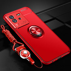 Funda Silicona Carcasa Ultrafina Goma con Magnetico Anillo de dedo Soporte SD3 para Vivo iQOO Neo6 5G Rojo