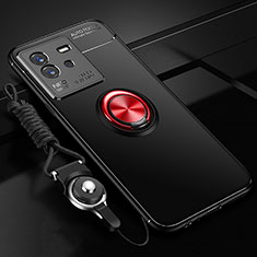 Funda Silicona Carcasa Ultrafina Goma con Magnetico Anillo de dedo Soporte SD3 para Vivo iQOO Neo6 SE 5G Rojo y Negro