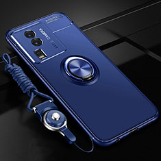 Funda Silicona Carcasa Ultrafina Goma con Magnetico Anillo de dedo Soporte SD3 para Vivo iQOO Neo7 5G Azul