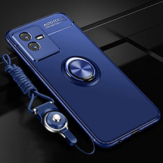 Funda Silicona Carcasa Ultrafina Goma con Magnetico Anillo de dedo Soporte SD3 para Vivo iQOO Z6x Azul