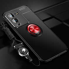 Funda Silicona Carcasa Ultrafina Goma con Magnetico Anillo de dedo Soporte SD3 para Vivo V25 Pro 5G Rojo y Negro