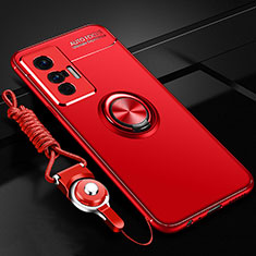 Funda Silicona Carcasa Ultrafina Goma con Magnetico Anillo de dedo Soporte SD3 para Vivo X70 5G Rojo