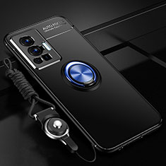 Funda Silicona Carcasa Ultrafina Goma con Magnetico Anillo de dedo Soporte SD3 para Vivo X70 Pro 5G Azul y Negro