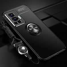 Funda Silicona Carcasa Ultrafina Goma con Magnetico Anillo de dedo Soporte SD3 para Vivo X70 Pro 5G Negro