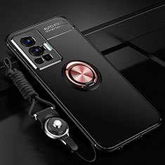 Funda Silicona Carcasa Ultrafina Goma con Magnetico Anillo de dedo Soporte SD3 para Vivo X70 Pro 5G Oro y Negro