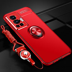 Funda Silicona Carcasa Ultrafina Goma con Magnetico Anillo de dedo Soporte SD3 para Vivo X70 Pro 5G Rojo