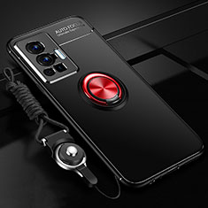 Funda Silicona Carcasa Ultrafina Goma con Magnetico Anillo de dedo Soporte SD3 para Vivo X70 Pro 5G Rojo y Negro
