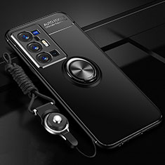 Funda Silicona Carcasa Ultrafina Goma con Magnetico Anillo de dedo Soporte SD3 para Vivo X70 Pro+ Plus 5G Negro