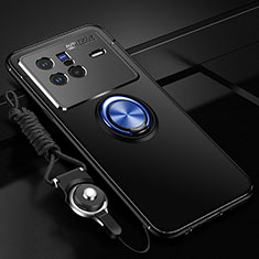 Funda Silicona Carcasa Ultrafina Goma con Magnetico Anillo de dedo Soporte SD3 para Vivo X80 5G Azul y Negro