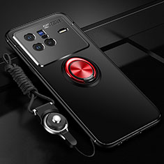 Funda Silicona Carcasa Ultrafina Goma con Magnetico Anillo de dedo Soporte SD3 para Vivo X80 5G Rojo y Negro