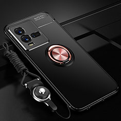 Funda Silicona Carcasa Ultrafina Goma con Magnetico Anillo de dedo Soporte SD3 para Vivo X80 Lite 5G Oro y Negro