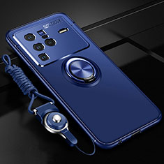 Funda Silicona Carcasa Ultrafina Goma con Magnetico Anillo de dedo Soporte SD3 para Vivo X80 Pro 5G Azul