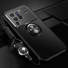 Funda Silicona Carcasa Ultrafina Goma con Magnetico Anillo de dedo Soporte SD3 para Vivo X80 Pro 5G Negro