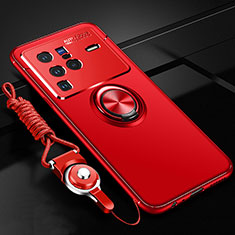 Funda Silicona Carcasa Ultrafina Goma con Magnetico Anillo de dedo Soporte SD3 para Vivo X80 Pro 5G Rojo