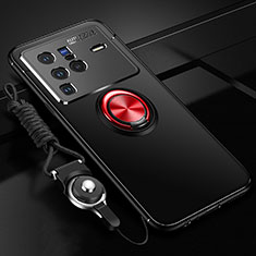 Funda Silicona Carcasa Ultrafina Goma con Magnetico Anillo de dedo Soporte SD3 para Vivo X80 Pro 5G Rojo y Negro