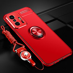 Funda Silicona Carcasa Ultrafina Goma con Magnetico Anillo de dedo Soporte SD3 para Xiaomi Mi 11T 5G Rojo