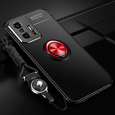 Funda Silicona Carcasa Ultrafina Goma con Magnetico Anillo de dedo Soporte SD3 para Xiaomi Mi 11T 5G Rojo y Negro