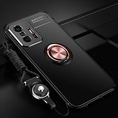 Funda Silicona Carcasa Ultrafina Goma con Magnetico Anillo de dedo Soporte SD3 para Xiaomi Mi 11T Pro 5G Oro y Negro