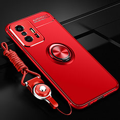 Funda Silicona Carcasa Ultrafina Goma con Magnetico Anillo de dedo Soporte SD3 para Xiaomi Mi 11T Pro 5G Rojo