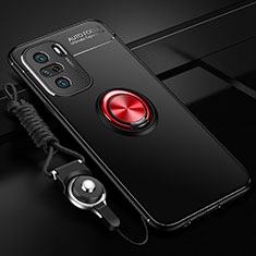 Funda Silicona Carcasa Ultrafina Goma con Magnetico Anillo de dedo Soporte SD3 para Xiaomi Mi 11X Pro 5G Rojo y Negro