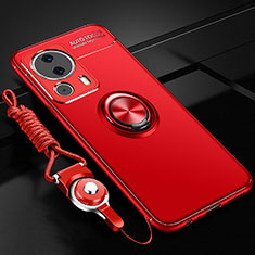 Funda Silicona Carcasa Ultrafina Goma con Magnetico Anillo de dedo Soporte SD3 para Xiaomi Mi 12 Lite NE 5G Rojo