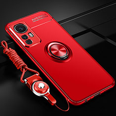 Funda Silicona Carcasa Ultrafina Goma con Magnetico Anillo de dedo Soporte SD3 para Xiaomi Mi 12T 5G Rojo