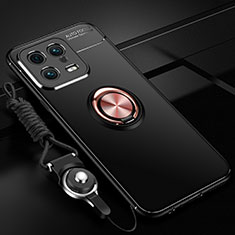 Funda Silicona Carcasa Ultrafina Goma con Magnetico Anillo de dedo Soporte SD3 para Xiaomi Mi 13 5G Oro y Negro
