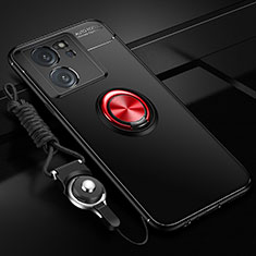 Funda Silicona Carcasa Ultrafina Goma con Magnetico Anillo de dedo Soporte SD3 para Xiaomi Mi 13T 5G Rojo y Negro