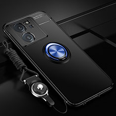 Funda Silicona Carcasa Ultrafina Goma con Magnetico Anillo de dedo Soporte SD3 para Xiaomi Mi 13T Pro 5G Azul y Negro