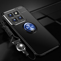 Funda Silicona Carcasa Ultrafina Goma con Magnetico Anillo de dedo Soporte SD3 para Xiaomi Mi 14 5G Azul y Negro