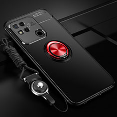Funda Silicona Carcasa Ultrafina Goma con Magnetico Anillo de dedo Soporte SD3 para Xiaomi POCO C3 Rojo y Negro