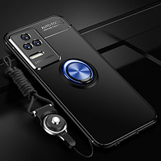 Funda Silicona Carcasa Ultrafina Goma con Magnetico Anillo de dedo Soporte SD3 para Xiaomi Poco F4 5G Azul y Negro