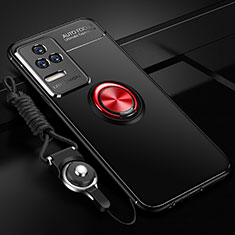 Funda Silicona Carcasa Ultrafina Goma con Magnetico Anillo de dedo Soporte SD3 para Xiaomi Poco F4 5G Rojo y Negro