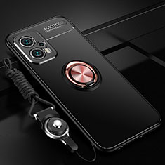 Funda Silicona Carcasa Ultrafina Goma con Magnetico Anillo de dedo Soporte SD3 para Xiaomi Poco F5 5G Oro y Negro