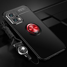 Funda Silicona Carcasa Ultrafina Goma con Magnetico Anillo de dedo Soporte SD3 para Xiaomi Poco F5 5G Rojo y Negro