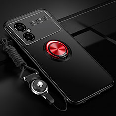 Funda Silicona Carcasa Ultrafina Goma con Magnetico Anillo de dedo Soporte SD3 para Xiaomi Poco M4 5G Rojo y Negro
