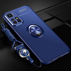 Funda Silicona Carcasa Ultrafina Goma con Magnetico Anillo de dedo Soporte SD3 para Xiaomi Poco M4 Pro 5G Azul