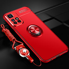 Funda Silicona Carcasa Ultrafina Goma con Magnetico Anillo de dedo Soporte SD3 para Xiaomi Poco M4 Pro 5G Rojo