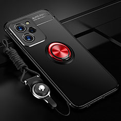 Funda Silicona Carcasa Ultrafina Goma con Magnetico Anillo de dedo Soporte SD3 para Xiaomi Poco X5 Pro 5G Rojo y Negro