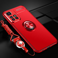 Funda Silicona Carcasa Ultrafina Goma con Magnetico Anillo de dedo Soporte SD3 para Xiaomi Redmi 10 4G Rojo