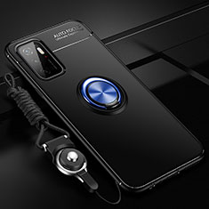 Funda Silicona Carcasa Ultrafina Goma con Magnetico Anillo de dedo Soporte SD3 para Xiaomi Redmi 10 5G Azul y Negro