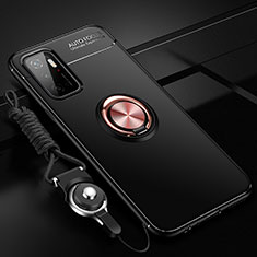 Funda Silicona Carcasa Ultrafina Goma con Magnetico Anillo de dedo Soporte SD3 para Xiaomi Redmi 10 Prime Plus 5G Oro y Negro